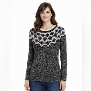 Bass Fair Isle Sweater Nordic Cozy Cabin Knit Black White Winter XS